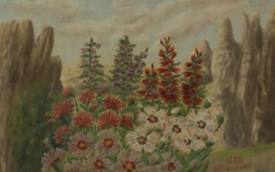André BAUCHANT Fleurs dans un paysage rocheux,...