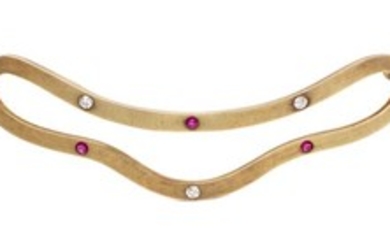 An Antique 14 Karat Yellow Gold, Ruby and Diamond Hair Barrette, Riker Brothers