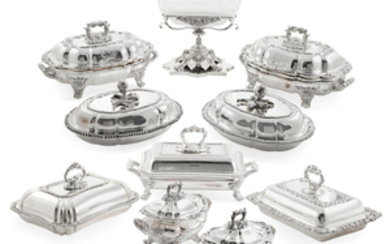 An assembled group of English silverplate serving pieces