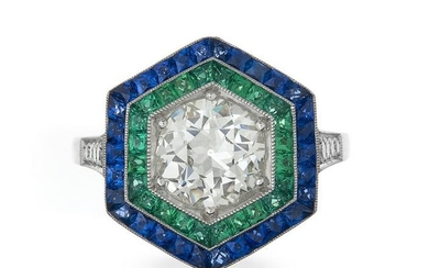 Beautiful Diamond, Emerald and Sapphire Ring
