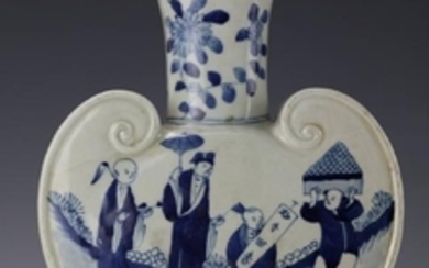 A Blue and White STREET SCENE Vase with Kangxi Mark
