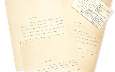 BOULEZ, Pierre (1925 - 2016). Ensemble de trois lettres, une carte postale et une lettre tapuscrite signées à Alfred Cortot. Paris ou Baden-Baden, fin des années 1950.