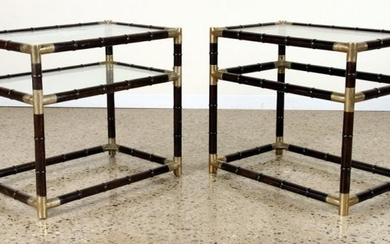 PAIR BRASS GLASS SIDE TABLES MANNER BILLY HAINES