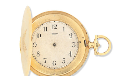 Cartier. An extremely thin 18K gold keyless wind full hunter pocket watch