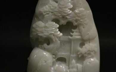 Chinese Carved White Jade Mountian