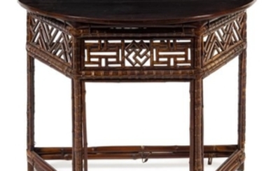 * A Chinese Lacquered Bamboo Demi-Lune Side Table, Banyuezhuo