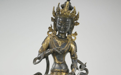 Chinese Parcel-Gilt Bronze Seated Deity
