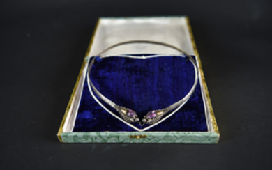 CHINESE SILVER, GOLD AND AMETHYST NECKLACE