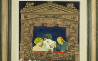 BAJ ENRICO (1924 - 2003) The French theatre. 1961. Tempera e collage di carte...