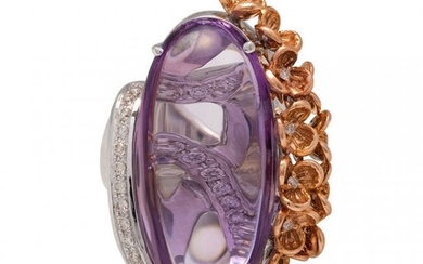 Gold, Amethyst and Diamond Ring