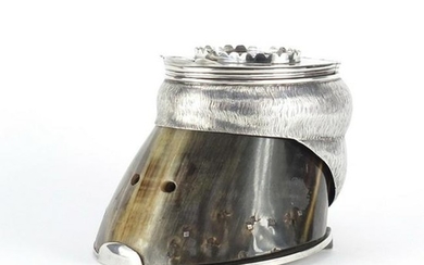 Horse hoof inkwell with silver plated mounts by