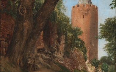 Jørgen Roed: Summer day at “Gåsetårnet” (the Goose Tower) in Vordingborg, Denmark. Signed with monogram and dated 1886. Oil on canvas. 43×36 cm.