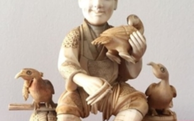 JAPON ECOLE DE KYOTO Statuette en ivoire sculpté r…