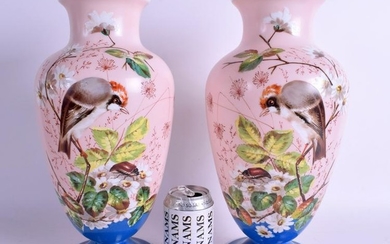 A LARGE PAIR OF LATE VICTORIAN OPALINE GLASS VASES
