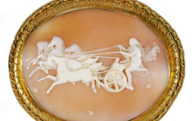 Large Signed Victorian Cameo Helios Chariot