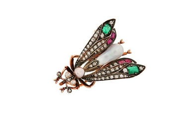 A late 19th century gem-set insect brooch