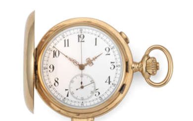 Le Phare. A continental gold keyless wind minute repeating chronograph full hunter pocket watch