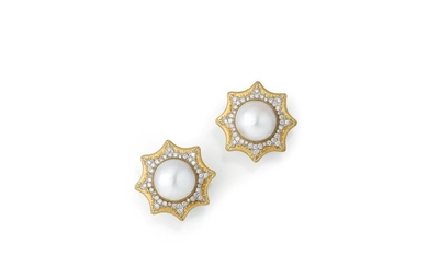 Pair of mabé pearl and diamond earrings, Buccellati, 1980s