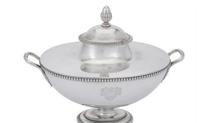 A mid Victorian electro-plated oval pedestal soup tureen and cover by James Dixon & Sons