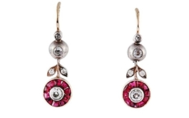 A pair of ruby and diamond earrings, circa 1920