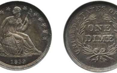 Seated Liberty Dime, 1839, No Drapery, NGC MS 65
