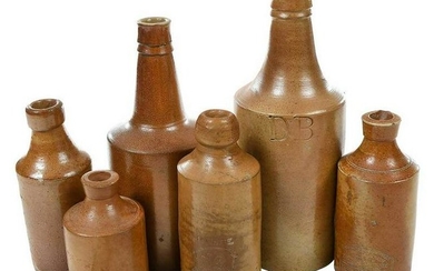 Six 19th Century Brown Stoneware Bottles
