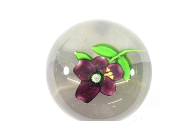 A St Louis Pansy Paperweight, circa 1850, with five purple...