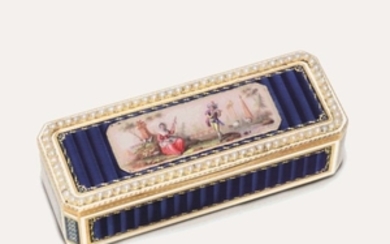 A SWISS JEWELLED ENAMELLED GOLD SNUFF-BOX, MAKER'S MARK R CROWNED, GENEVA, CIRCA 1800
