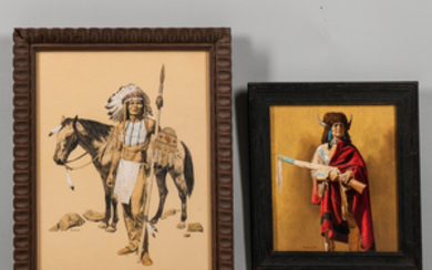 Two Paintings Depicting American Indians by Stanley Borack
