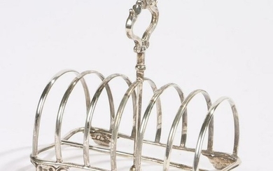 Victorian silver toast rack, with pierced acanthus leaf