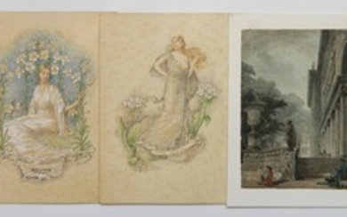 Pair of Allegorical watercolor illustrations