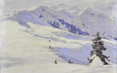 Max Angerer (Schwaz 1877 – Schwaz 1955), Paesaggio invernale;Olio su tela, 53...