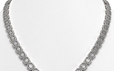 38.05 ctw Emerald Cut Diamond Micro Pave Necklace 18K White Gold