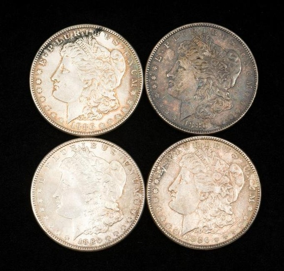 4 1886 Morgan Silver Dollars