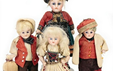 4 pieces, dollhouse dolls, children, 1x 9 cm, 1x 11 cm
