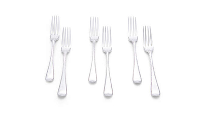 Description A SET OF SIX OLD ENGLISH PATTERN SILVER...