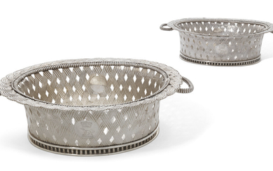 A PAIR OF GEORGE II SILVER BASKETS, MAKER'S MARK OF ANTHONY NELME ONLY, LONDON, CIRCA 1730