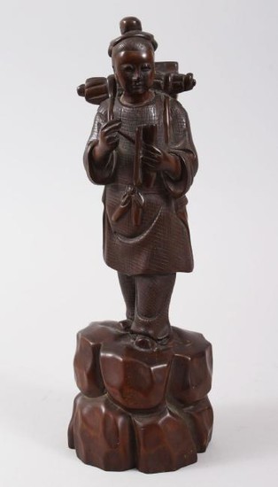 A GOOD CHINESE 19TH CENTURY HARDWOOD FIGURE OF A BOY