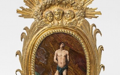 A painted agate panel with Saint Sebastian