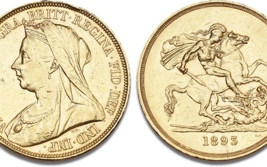 Victoria, 1837–1901, 5 Pounds 1893, London, S 3872, F 394, 40.00 g,...