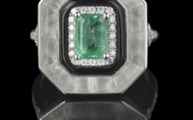 Emerald, Diamond, Rock Crystal and Onyx Ring