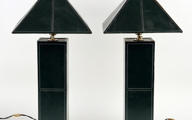 PAIR STITCHED LEATHER FRENCH TABLE LAMPS C.1970