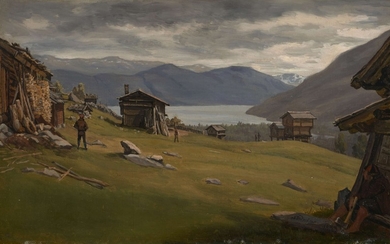 Frederik SØDRING Aalborg, 1809 - Hellerup, 1862 Paysage de fjord norvégien avec des bâtiments de scierie