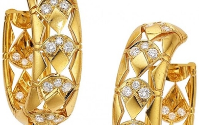 55031: Diamond, Gold Earrings, Cartier, English Stones