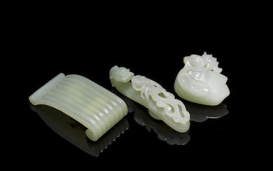 A group of three green jade carvings