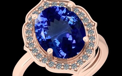 5.62 Ctw VS/SI1 Tanzanite And Diamond 10K Rose Gold Vintage Style Ring