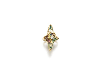 Enamel, diamond and emerald ring, Lucien Gautrait, late 19th century