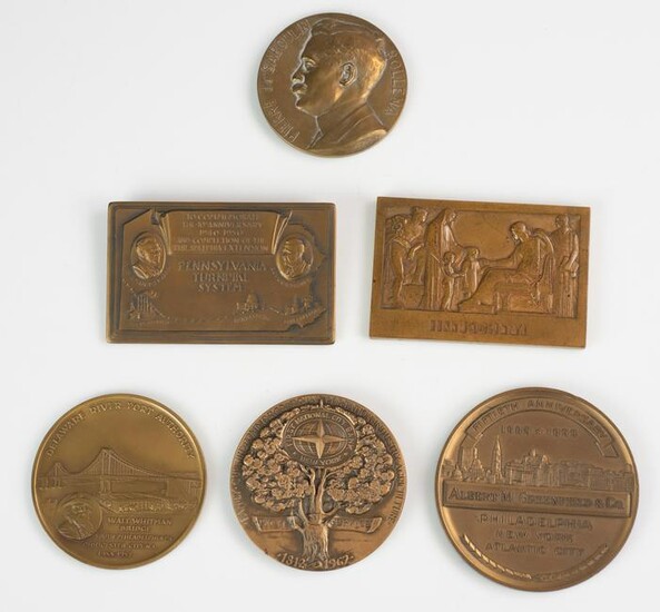 (6) Bronze Medals, Plaques, some Medallic Art Co. NY