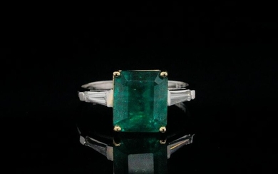 6.00ct Emerald, 0.30ctw Diamond and Platinum/18K Ring