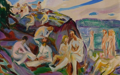 BADENDE PÅ SVABERG (BATHERS ON ROCKS), Edvard Munch